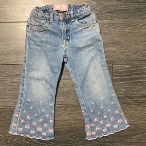 Toddler girls size 2T jeans with embroidery on legs. From early 2000.